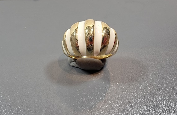 bombe ring gold plated cream cold enamel statement striped