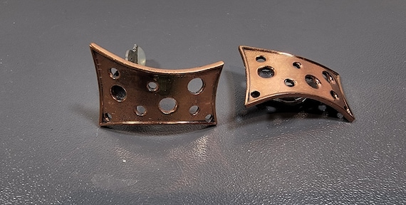 Renoir copper earrings clip on geometric shapes