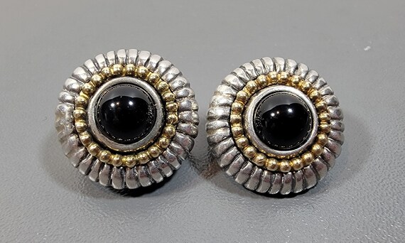 black onyx earrings sterling silver clip ons vintage italian