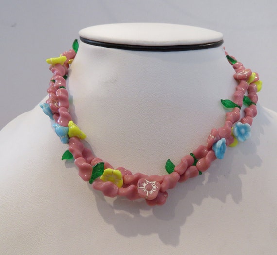 Pink glass hotsell necklace