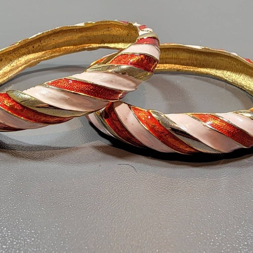 Boucher bangle bracelets pair orange and gold shops striped
