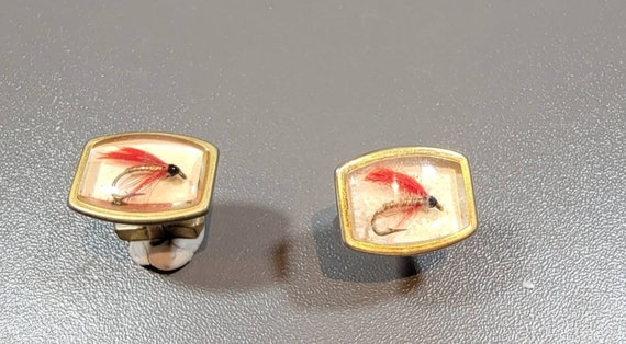 fly fishing cufflinks red flies vintage sporting jewelry
