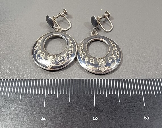 Siam sterling earrings screw on niello buddha - image 3