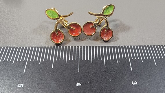 cherry earrings gold tone metal pierced vintage