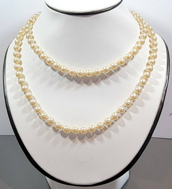 faux pearl necklace 36 inches long knotted strand opera length