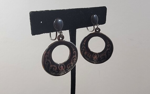 Siam sterling earrings screw on niello buddha - image 2