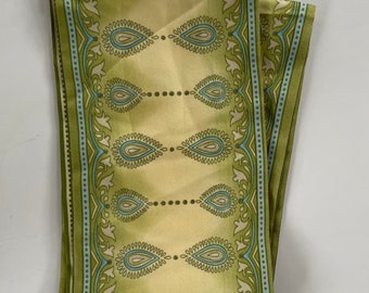 Paisley Silk Oblong Scarf Light Blue and Green Silk Sash, Scarf for hair