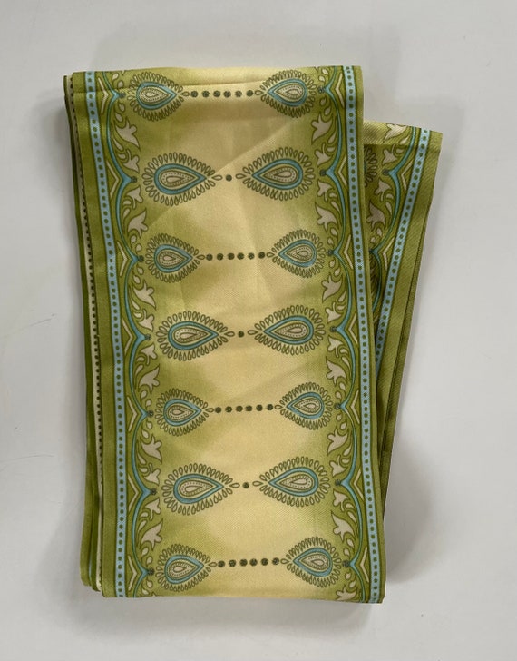 Paisley Silk Oblong Scarf Light Blue and Green Silk Sash, Scarf for hair