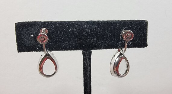 Rhinestone earrings pear shape dangles screw on s… - image 3