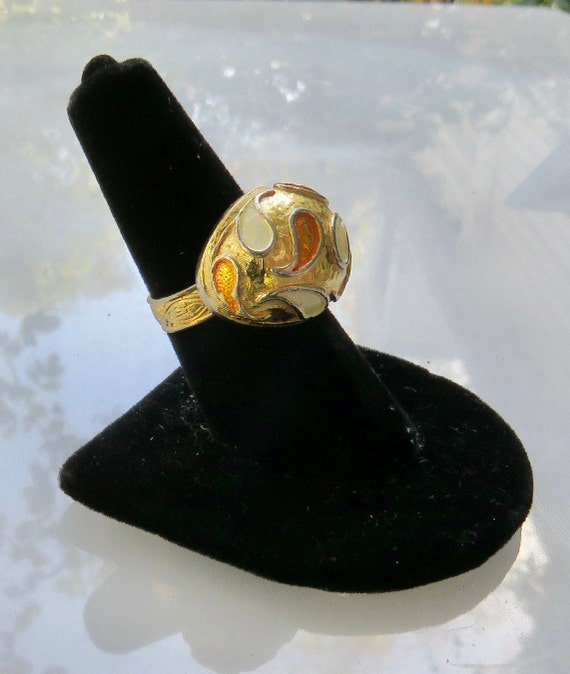 Paisley ring white orange gold adjustable vintage… - image 2