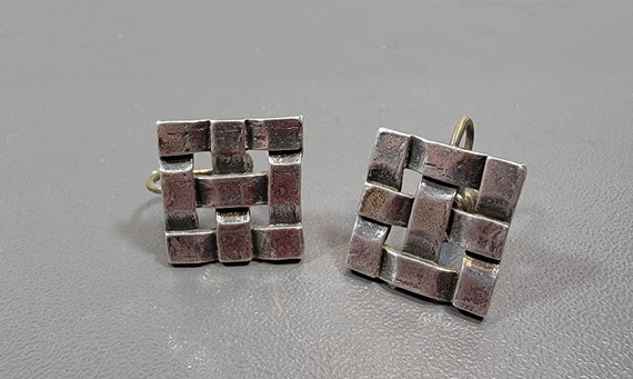 woven earrings sterling silver vintage geometric jewelry