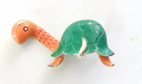 turtle pin Tortoise brooch fanciful orange green