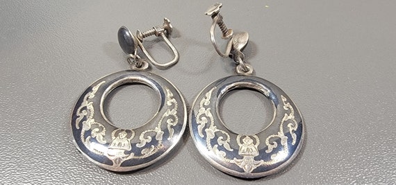 Siam sterling earrings screw on niello buddha - image 1