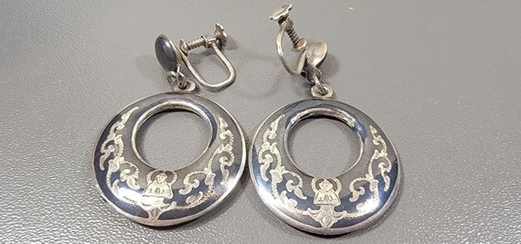 Siam sterling earrings screw on niello buddha