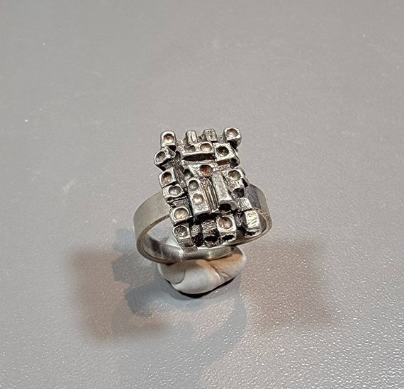 brutalist ring abstract adjustable pewter swedish… - image 9