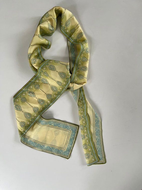 Paisley Silk Scarf: Light Blue & Green Art Nouveau Sash
