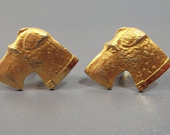 airedale cufflinks dog cufflinks gold tone metal terriers detailed