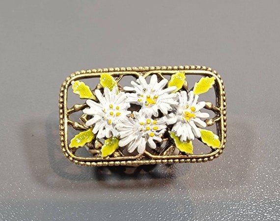 floral scarf slide rectangular gold tone base metal enamel design