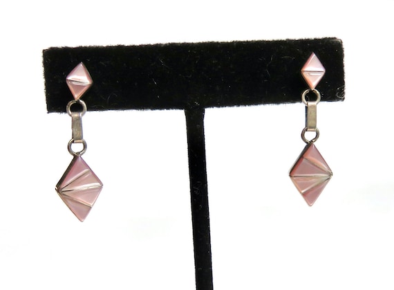 Pink Mother of pearl earrings sterling silver dan… - image 1