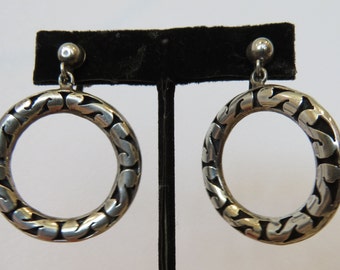 Sterling hoop earrings screw on Large door knockers Mexico Taxco