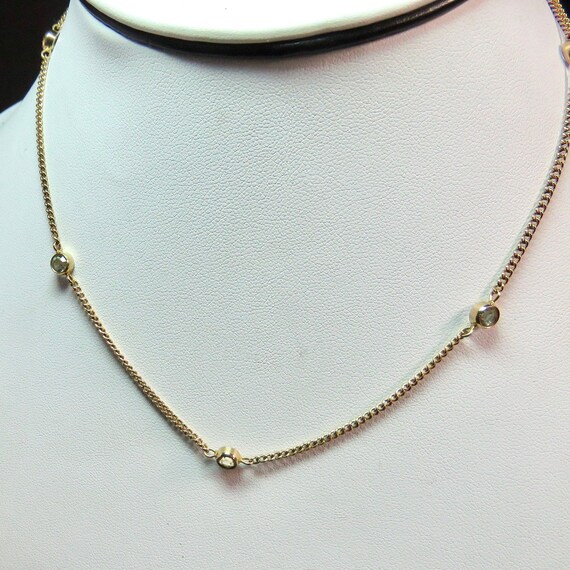 station necklace short golden chain clear crystal bezel By the yard style necklace