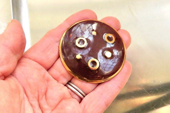 copper brooch round mcm enamel design abstract - image 4