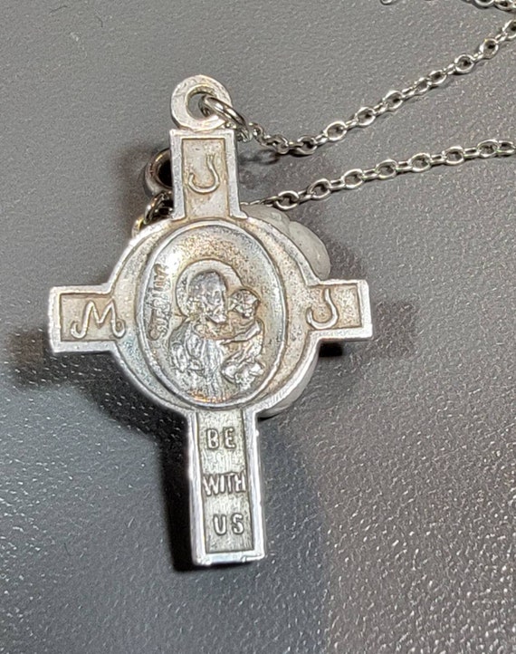 saint christopher medal cross shape edelweiss flo… - image 1
