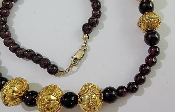 Garnet necklace real garnet stone beads with gold… - image 5