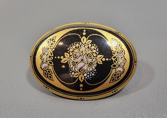 Frey brooch Enamel Art Nouveau inspired brooch Austria oval floral design