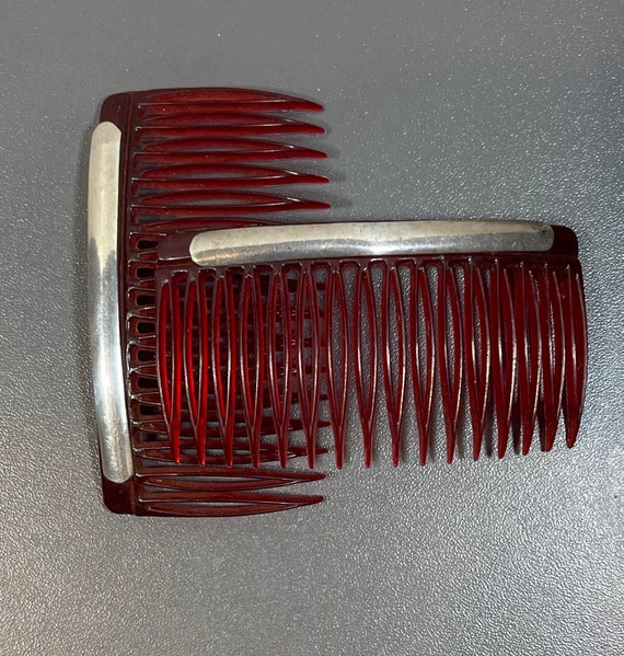 Vintage Silver and plastic Hair Combs Pair