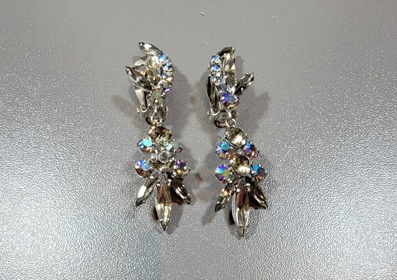 rhinestone earrings dangle clips smoke and clear fancy high quality