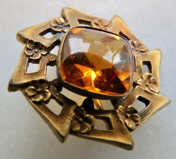 Antique flower brooch Citrine glass Victorian Sty… - image 5