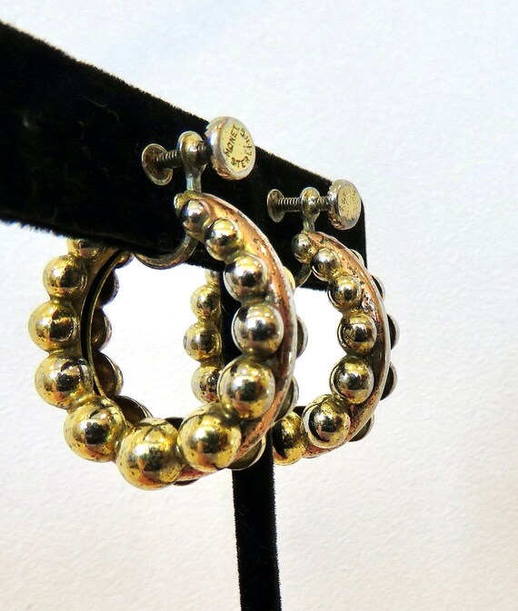 Hoop earrings Sterling silver Monet rose yellow g… - image 2