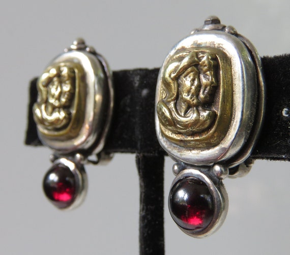 coin earrings Neoclassical bronze cameos sterling garnet lazaro diaz