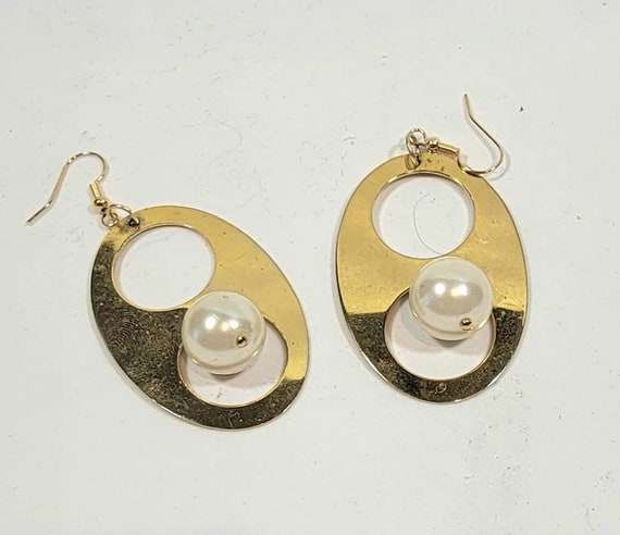 pearl earrings geometric modern simple gold tone … - image 2