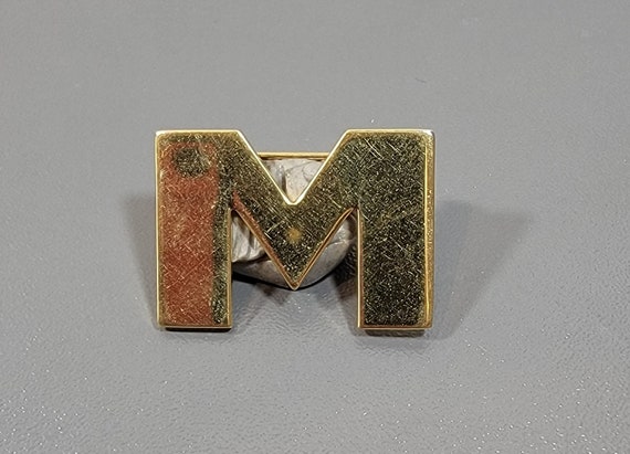 brooch initial pin letter M cursive script monet