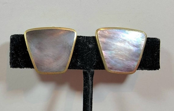celia sebiri earrings mother of pearl inlay brass clip on