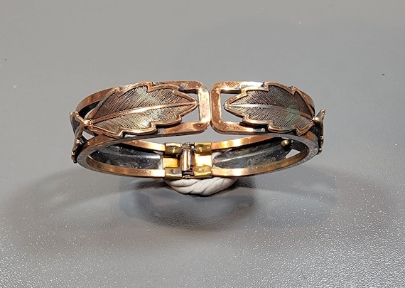 copper clamper leaf motif mid century stacking bangle