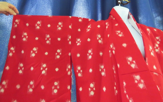 kimono long Japanese casual robe vintage handmade Red everyday