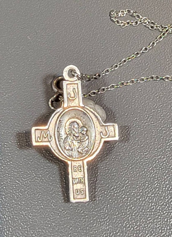 saint christopher medal cross shape edelweiss flo… - image 4