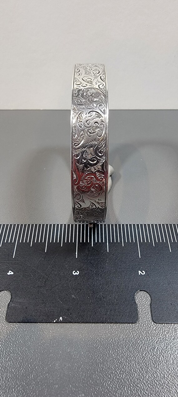 silver bangle fancy engraved design hinged sterli… - image 2