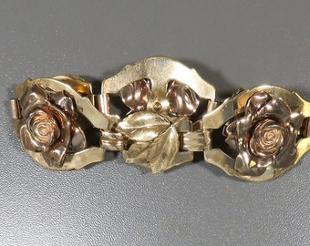 gold filled link bracelet rose flower blooms Kreisler