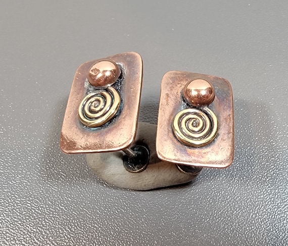 Boho copper earrings screw on spiral design