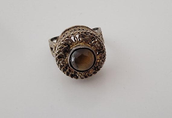 antique silver ring chinese court ring tigers eye - image 3