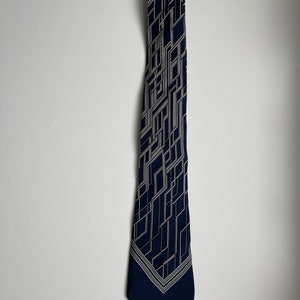 Vintage Lanvin Silk Tie Blue, White, Grey Geometric Design Made in France Bild 4