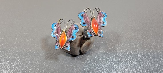 butterfly earrings enamel sterling silver carnelian stud pierced