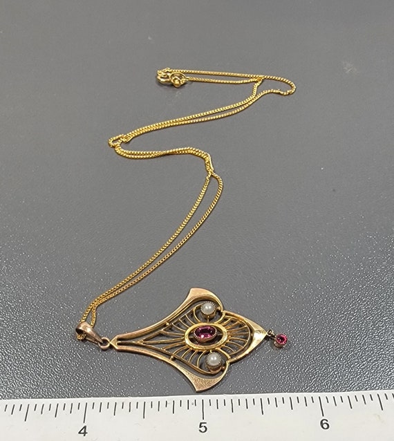 red glass pendant antique necklace fake garnet dr… - image 4