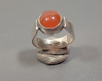 carnelian ring sterling silver simple style cabochon usa size 9.5