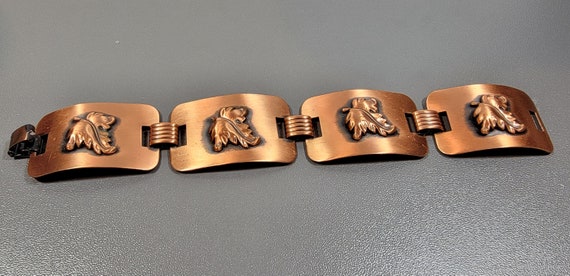 copper link bracelet maple leaf design vintage