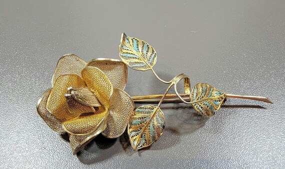 Rose blossom bouquet brooch romantic hand wrought filigree blossom June birthday